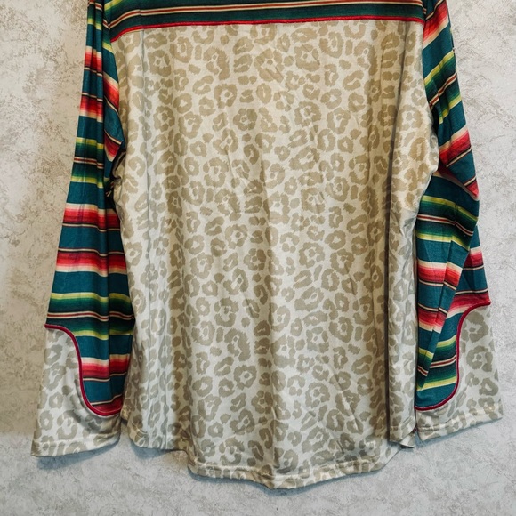 Crazy Train Pull Over Top Size 2XL Southwest Stripe Leopard Western Long Sleeve - Picture 4 of 16